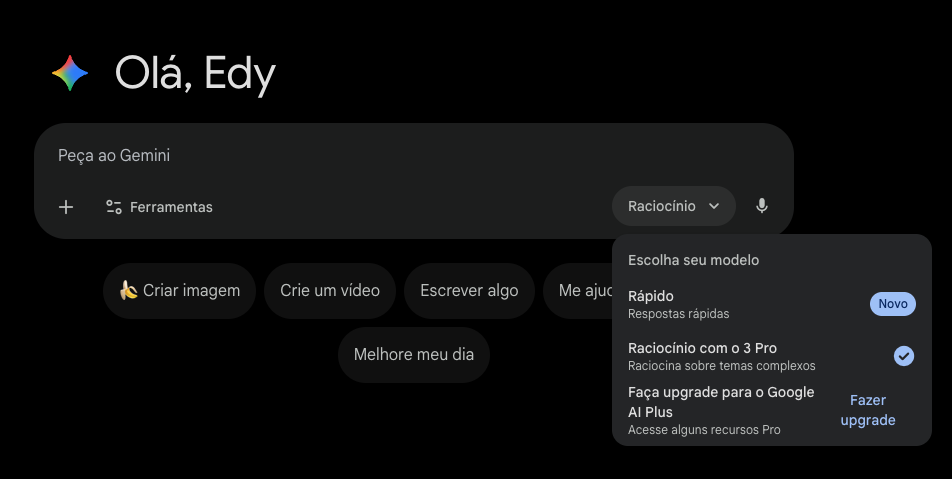 imagem da selecao do modelo Gemini 3 Pro no gemini.google.com/app